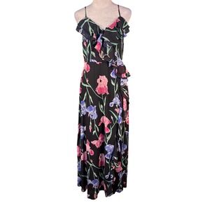 Lulus Black Floral Ruffle Maxi Dress Spaghetti Strap Flowy Women's‎ Size M